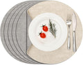Myir JUN Reversible Vinyl Round Placemats Set of 6, Faux Leather Place Mats Dual Sided Waterproof Wipeable, Heat-Resistant Table Mats for Kitchen Dining Indoor Outdoor (14", Light Gray Cream-White)