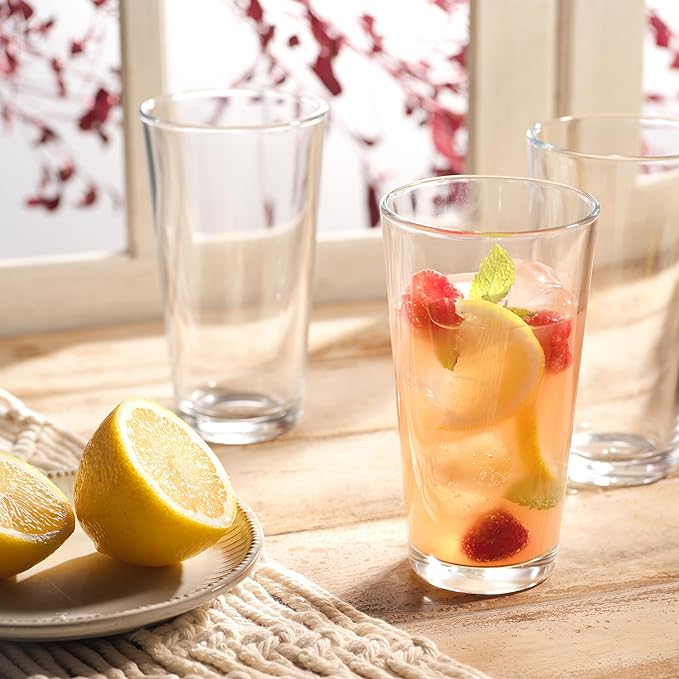 Home Essentials Drinking Glass Set - 10 Highball Glass Cups, 16 Oz. Basic Water Glasses, Beer, Juice, Cocktails, Wine, Iced Tea, Bar Glasses. Dishwasher Safe