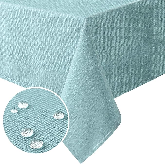H.VERSAILTEX Linen Textured Table Cloths 60 x 84 Inch Premium Solid Tablecloth Spill-Proof Waterproof Table Cover for Dining Buffet Feature Extra Soft and Thick Fabric Wrinkle Free, Aqua