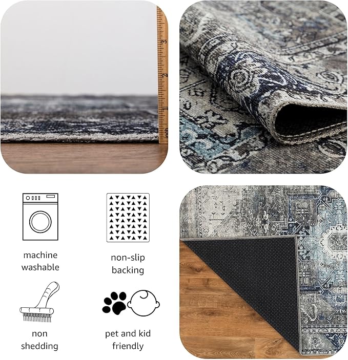 Keen Home Design 4x6 Rug - Machine Washable Area Rug with Non-Slip Backing, Ideal for Living Room, Dining Room, Bedroom - Vintage, Easy Clean, Durable, Low Pile - (4' x 6')