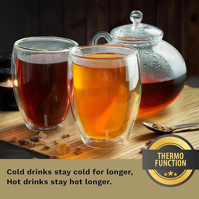Creano Premium Double-Walled Drinking Glasses 9oz / 250 ml - Set of 6 - Professional Quality - 100% Dishwasher Safe (6x 9oz)