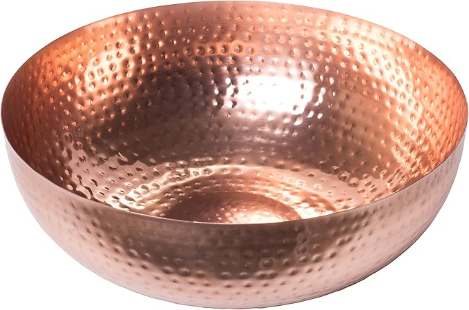 Red Co. 13" Elegant Handcrafted Hammered Round Bowl, Decorative Centerpiece, Large, Copper Finish