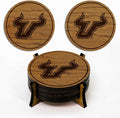 LazerEdge South Florida Bulls Wooden Coaster Set - Cherry Wood - Officially Licensed Product - 4-Pack