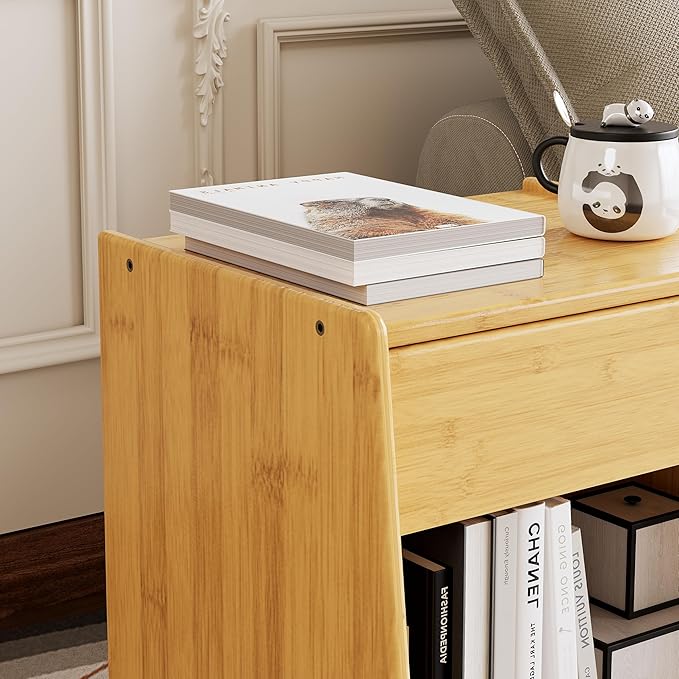 ZIYOO Nightstand with Drawer Open Shelf, Mid Century Modern Bedside Table, Small End Table for Living Room&Small Spaces, Bedroom, Natural Bamboo