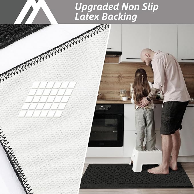 COSY HOMEER 60x24Inch/35X24Inch Kitchen Rugs Sets Non-Slip Washable Kitchen Mats for Floor Polypropylene Absorbent Kitchen Runner for Kitchen Sink Hallway Entryway(Black)