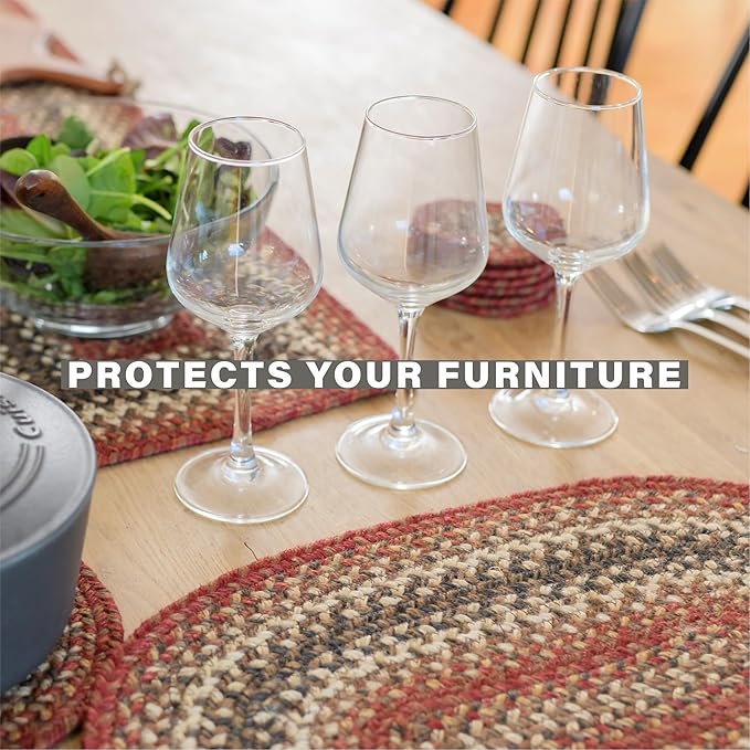 Homespice Chester Jute Braided Placemats, Warm Lodge and Cabin Decor, Set of 4, Red 13x19 Oval Table Mats - Vibrant Colors, Durable, Easy to Clean and Protects Furniture