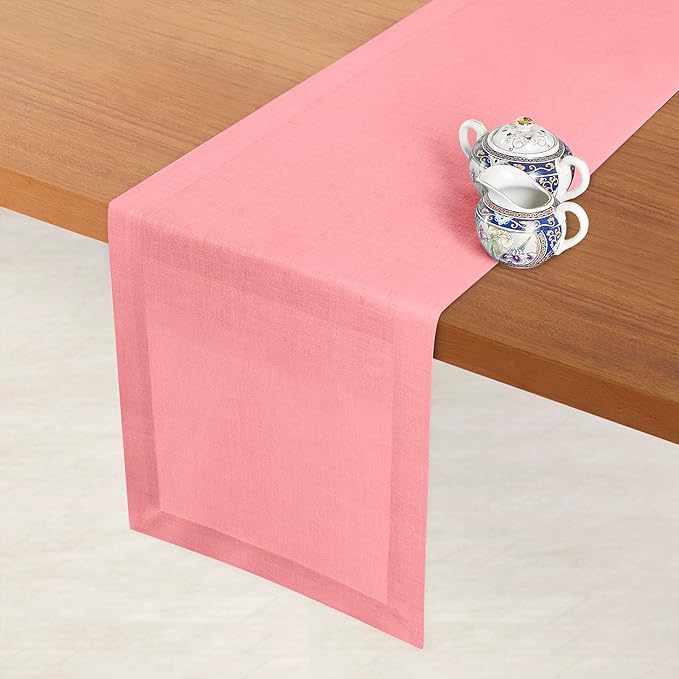 D'Moksha Homes Linen Dusty Pink Table Runner 90 Inches Long - 100% Pure Linen 14 x 90 Inch Table Runner for Dining, Valentines, Spring, Easter - Machine Washable