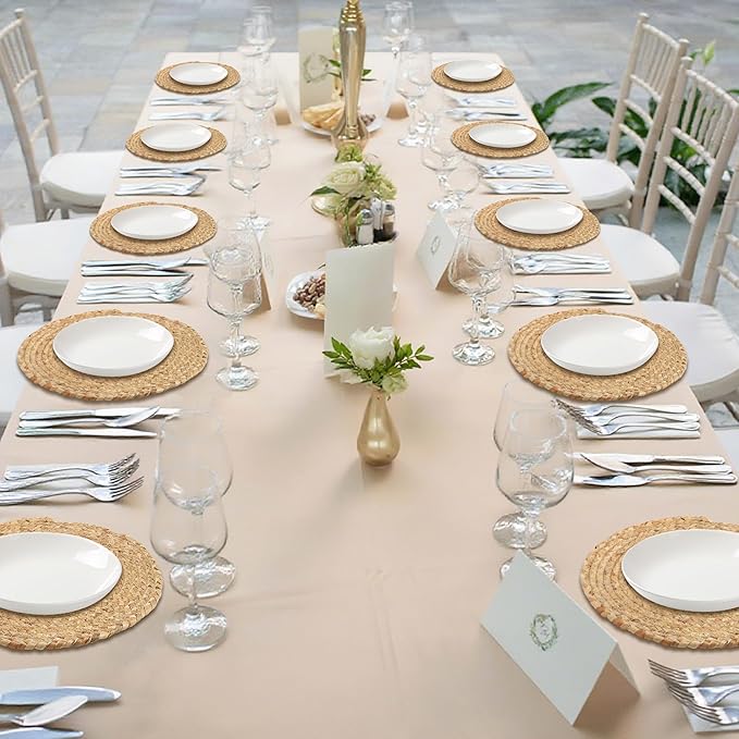 Kochorie Set of 6 Round Woven Placemats 13.5-Inch Natural Water Hyacinth Plant Placemats Hand-Woven Boho Rattan Placemat Wicker Weave Table Mats for Home Dinner Plates Holiday Supplies