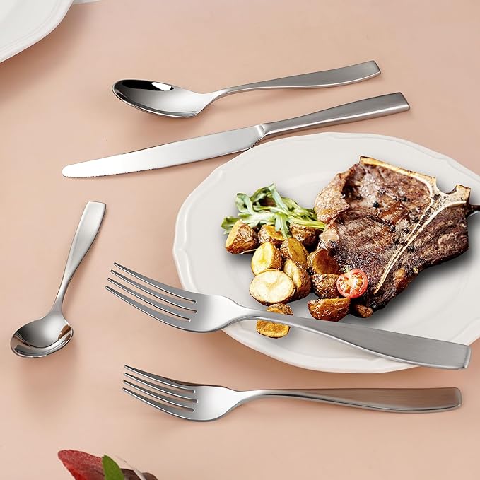 70-Piece 18/10 Stainless Steel Flatware Set for 12 with 2 Sets of Serving Utensil, Heavy Duty Silverware Set, High End Flatware, Dishwasher Safe, Ideal for Gift