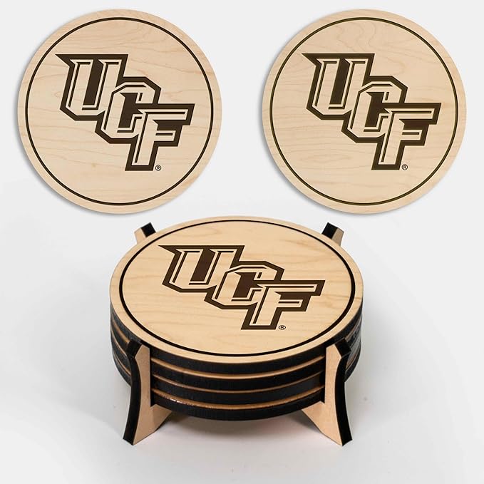 LazerEdge Central Florida Knights Wooden Coaster Set - Maple Wood - Officially Licensed Product - 4-Pack