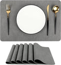 Gray Reversible Faux Leather Placemats – Set of 6 Waterproof, Heat-Resistant & Easy-to-Clean Table Mats for Modern Dining