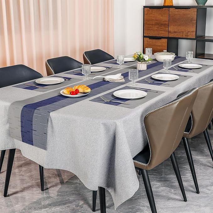 Placemats Set of 6, Vinyl Woven Place Mats Indoor Set of 6 Washable Wipeable PVC Table Mats Heat-Resistant Non Slip Plastic Placemat for Kitchen Dining Outdoor Table (Blue Gray, Set of 6)