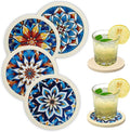 Mandala Non-Slip Silicone Coasters, 4-Pack Double-Sided Absorbent Cup Mats for Hot & Cold Drinks, Scratch & Water Ring Protection for Wood Tables, Home Office Bar Use (4PC Wanda La)