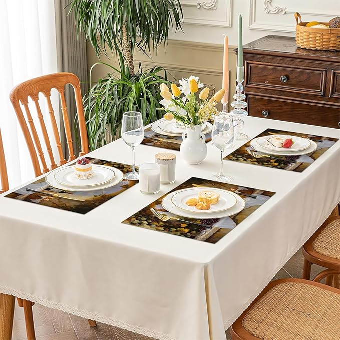 Wine Placemats Set of 4, French Country Grape Place Mats, Grapes Waterproof Washable Table Mats for Home Party Indoor Kitchen Dining Table Decoration 12x18 Inch