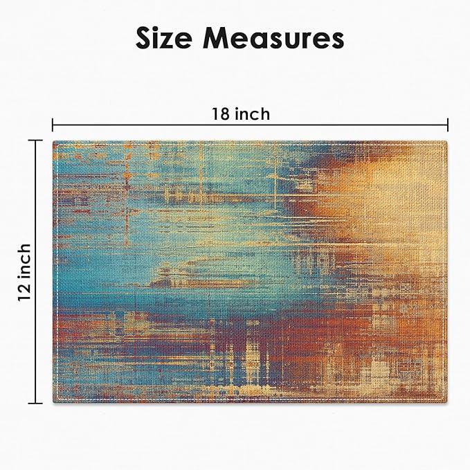 Emvency Farmhouse Placemats Set of 4, 12x18 Inch Blue and Orange Vintage Abstract Messy Rust Painting Table Mats for Outdoor Home Party Kitchen Dining Decoration