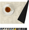 Romanstile Reversible Vinyl Placemats Set of 6, Faux Leather 100% Waterproof Oil-Proof Wipeable Place Mats, Heat Resistant Dual Sided Table Mats for Kitchen/Dining/Party (Black Beige, 12 x 17 Inch)
