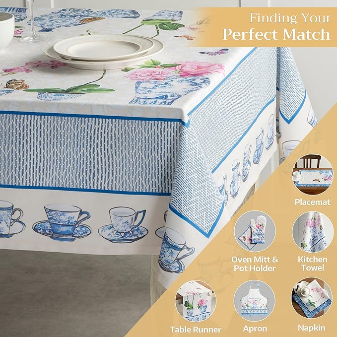 Maison d' Hermine Table Cloth Rectangle Table 100% Cotton 60 x 108 Inches Tablecloth Reusable Decorative for Dining Room Farmhouse Home Valentines Day Decorations Spring Summer - Canton