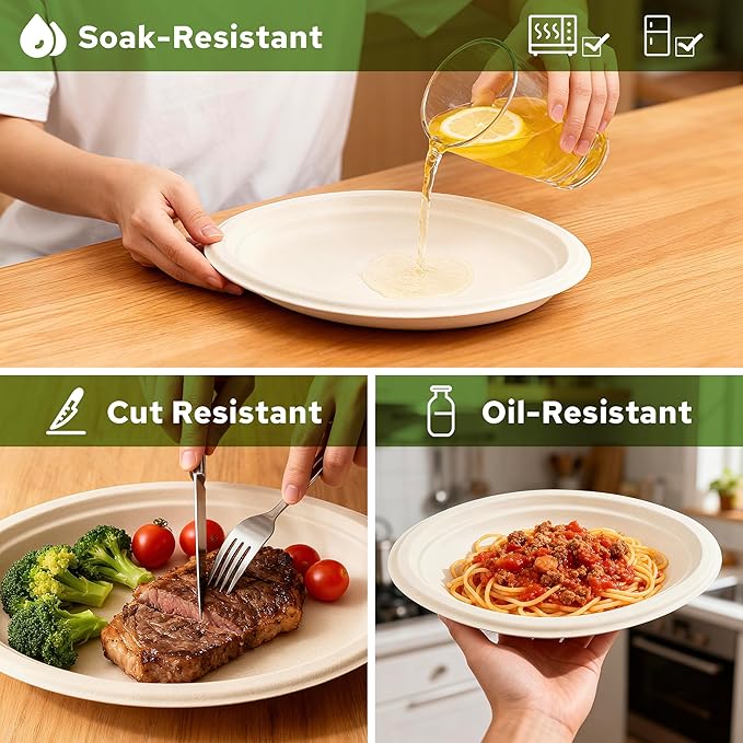 Mat Board Center, 12.5x10 Inch, 500-Count, Compostable Plates, Natural Bagasse (Sugarcane Fiber), Everyday Tableware - Disposable - Oval Shape - Microwave-Safe - Gluten-Free - Eco-Friendly