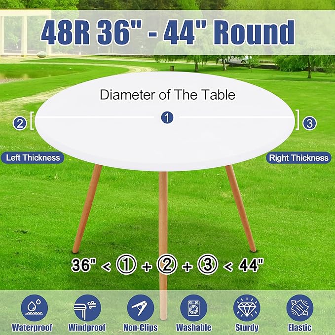 Round Spandex Tablecloth 2 Pack, Elastic Fitted Waterproof Tablecloths for 36"-44" Tables, Stretch Washable Picnic Table Cover for Camping, Dining, Indoor and Outdoor, White