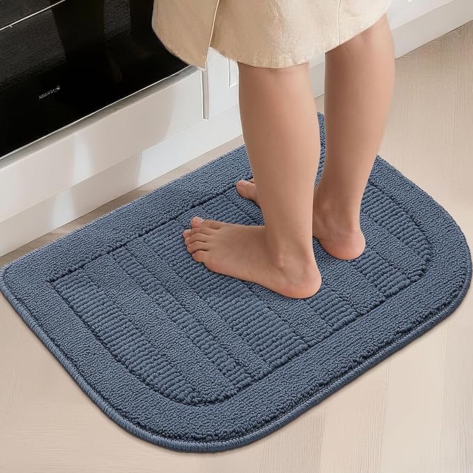BEQHAUSE 30x18 Inch Kitchen Rug Mat Durable Kitchen Rugs Non-Slip Washable Absorbent Kitchen Mats for Floor Dirt-Resistant Semicircular Kitchen Mat (Blue)