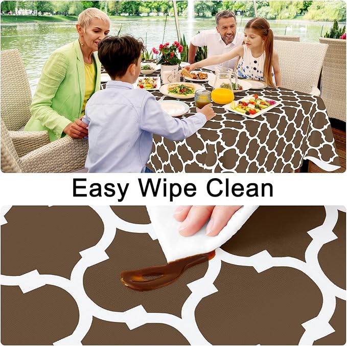 Smiry Rectangle Table Cloth, Waterproof Vinyl Tablecloth with Flannel Backing for Rectangle Tables, Wipeable Spillproof Plastic Tablecloths for Dining, Camping, Indoor and Outdoor (60"x102", Brown)