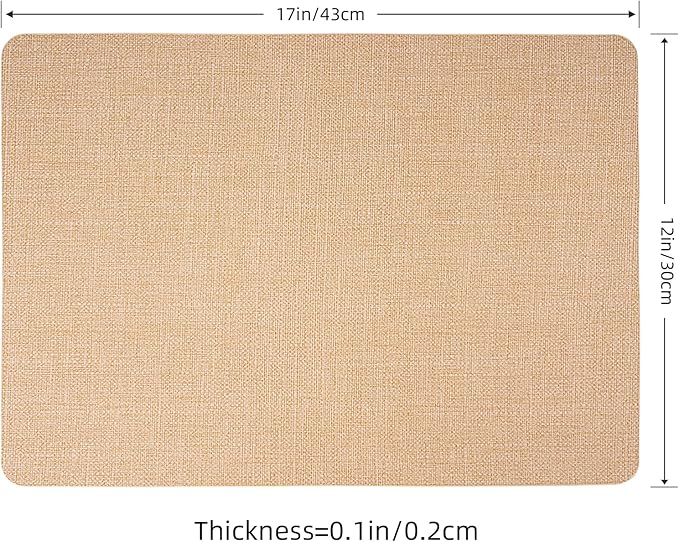 Heat Resistant Placemats Set of 6, 17x12in Waterproof Wipeable Faux Leather Non Slip Table Mats, Easy to Clean, Stain Resistant, for Kitchen Dining Room-– Warm Tan