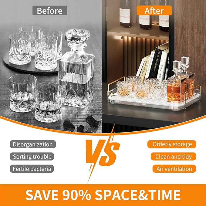 Seoneiro Whiskey Tray, Glass Cup Rack, Mug Holder, Coffee Cup Organizer, Bathroom Countertop with Drain Board Wine Glass Decorative Food Tray, Kitchen Spice Rack