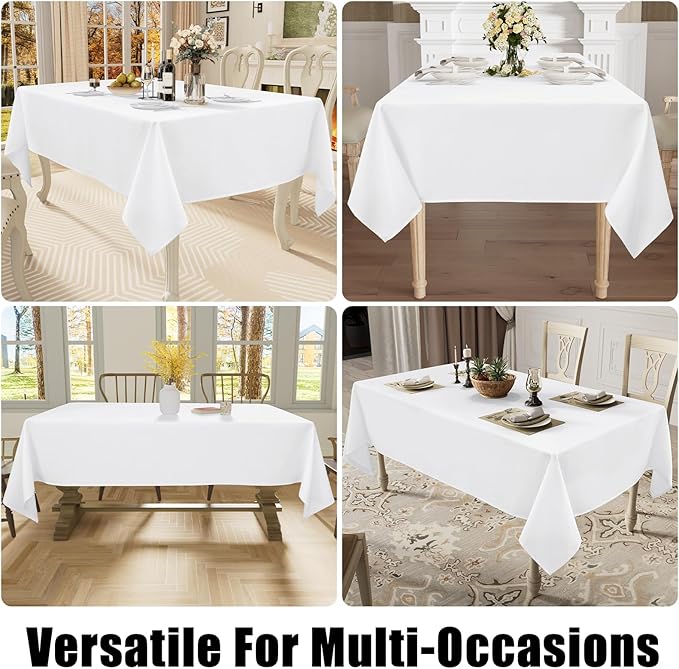 Smiry Square Table Cloth Linen Textured, Waterproof Spillproof Anti-Wrinkle Burlap Tablecloth, Washable Decorative Fabric Table Cover for Dining, Party, Banquet, 60 x 60 Inch, White