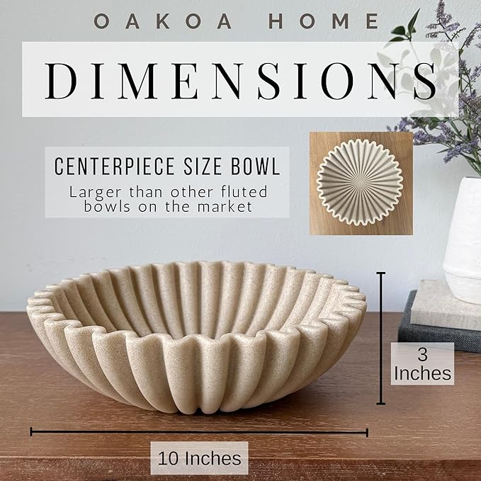 OAKOA Large Decorative Bowl for Home Decor - Purse Bowl Decor - Key Bowl for Entryway Table - Coffee Table Bowl - Organic Modern Home Decor