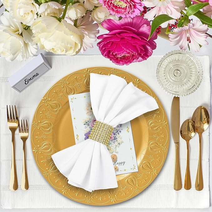 PROY 100 Pcs Gold Charger Plates Bulk, Premium Gold Chargers for Dinner Plates, Table Chargers for Table Setting, Wedding
