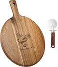 12" Acacia Wood Charcuterie & Pizza Serving Board Set with Pizza Cutter, Rustic Wooden Board for Cheese, Appetizers & Entertaining, Thoughtful Housewarming Gift