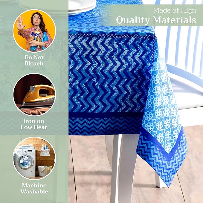 Maison d' Hermine Table Cloth Rectangle Table 100% Cotton 70 x 90 Inches Tablecloth Reusable Decorative for Dining Room Farmhouse Home Valentines Day Decorations Spring Summer - Indigo Love