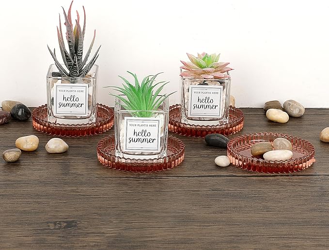 JUXYES 5 Pack Amber Tone Crystal Coasters Round Cup Mat, Glass Coasters for Drinks Coffee Tea Wine, Decorative Wine Bottle Coaster, Crystal Drink Coaster for Restaurant bar Kitchen Dining Table