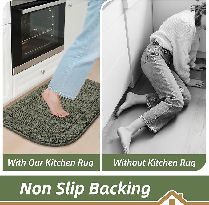 BEQHAUSE 30x18 Inch Kitchen Rug Mat Durable Kitchen Rugs Non-Slip Washable Absorbent Kitchen Mats for Floor Dirt-Resistant Semicircular Kitchen Mat (Green)