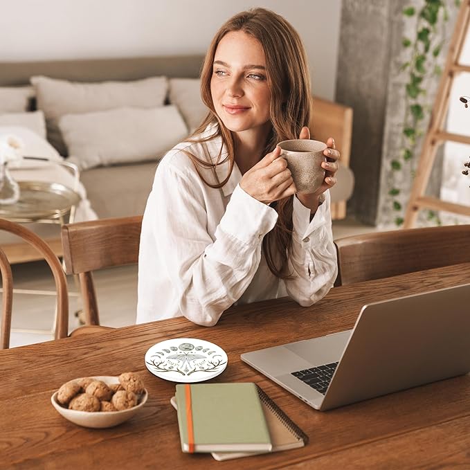 Drinks Coasters Set of 4, Luna Moth Round 4" Cup Coasters, Absorbent Ceramic Stone Coasters with Cork Base, Cute Coasters for Table Home Décor, Ideal Gifts for Women Men
