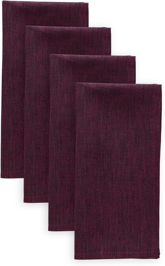 Solino Home Linen Cloth Napkins Set of 4-100% Pure Linen Chambray Burgundy Dinner Napkins 20 x 20 Inch for Valentines, Winter - Athena, Handcrafted and Machine Washable