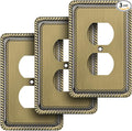 Henne Bery Rope Edge Decorative Wall Plate Switch Plate Outlet Cover (Single Duplex, 3 Pack, Antique Brass)