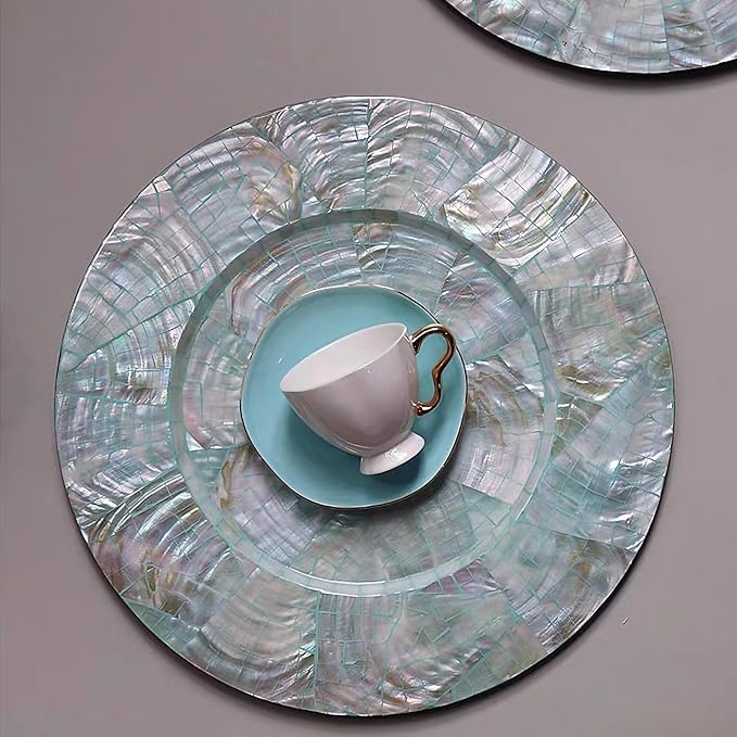 i-lan 2-Pack 13" Mother of Pearl Charger Plates – Shell-Inlaid Wooden Platters for Dining, Party & Luxury Décor – Elegant Dinnerware Placemats, Ideal Housewarming or Holiday Gift