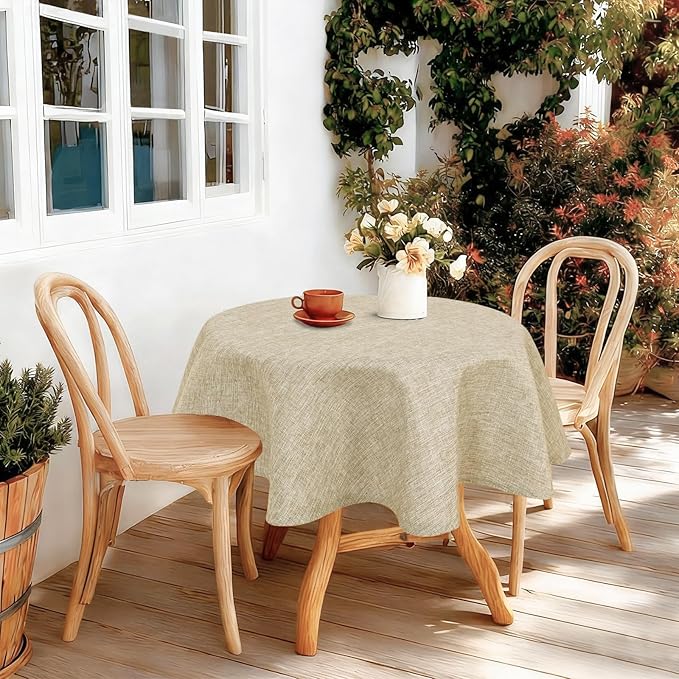 JIUZHEN Round Textured Table Cloth Linen Wrinkle Free Stain Resistant Farmhouse Decorative Circular Tablecloth for Kitchen, Dining, Party, Wedding, Outdoor Use (40 Inch Round,Beige)