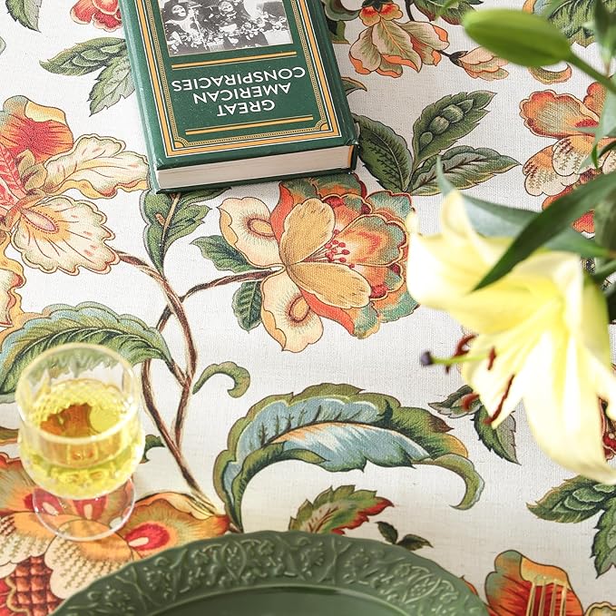 patdrea Designer Linen Square Tablecloth,Vintage Provencal Rustic Floral Pattern Tablecloths,Decorative Table Cover Cloth for Kitchen,Dining,Tea Party,Home,Christmas,55"*55"