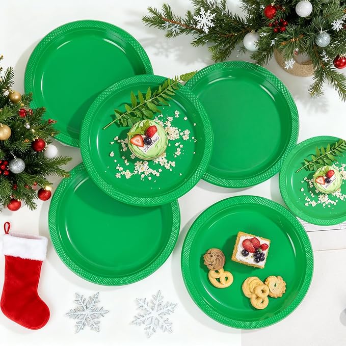 WELLIFE Green Party Plates 10 Inch -150 Count, Disposable Plastic Dinner Plates for Party St. Patrick's Day Easter
