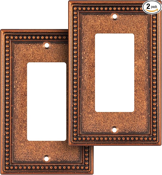 Henne Bery Raised Pearls Decorative Wall Plate Switch Plate Outlet Cover (Single Decorator 2PK, Sponged Copper)