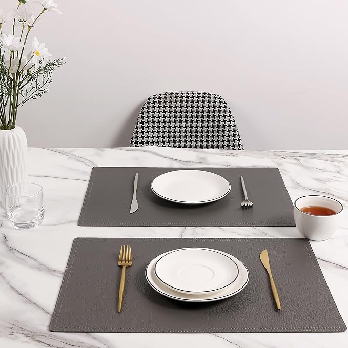 Set of 8 Faux Leather Placemats, PU Table Mats, Waterproof, Stain Resistant, Heat Resistant, Non-Slip Easy to Clean for Kitchen Dining Table,Conference Table C Grey Rectangle