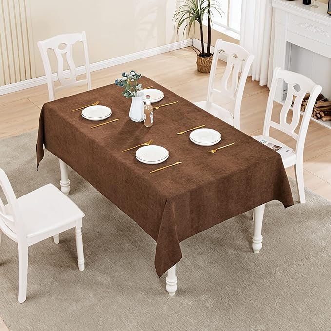 BALCONY & FALCON Rectangle Tablecloth Washable Wrinkle Resistant and Water Proof Table Cloth Decorative Linen Fabric Tablecloths for Dining Parties Kitchen Wedding and Outdoor Use (Brown, 55x70)