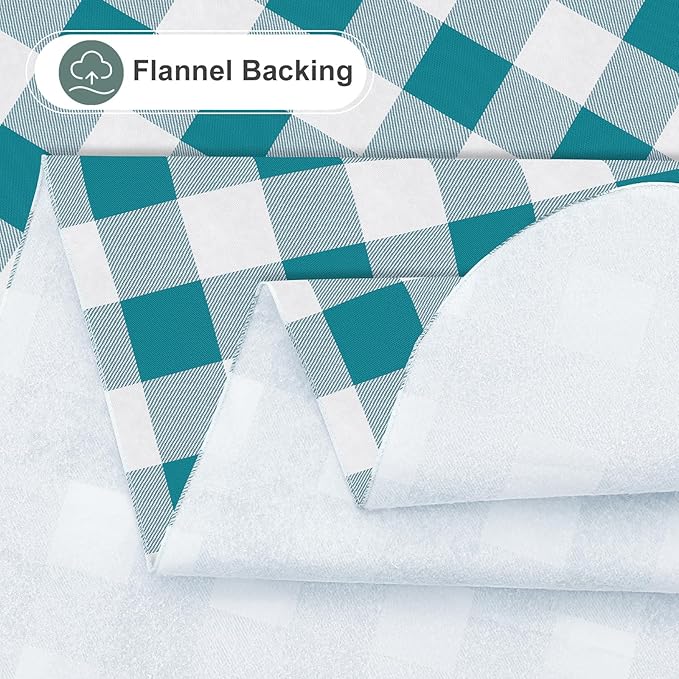 misaya Rectangle Waterproof Vinyl Table Cloth, Buffalo Flannel Backed Tablecloth, Wipeable Plastic Table Cover for Dinner, Kitchen, Outdoor (54" x 78", Turquoise and White)