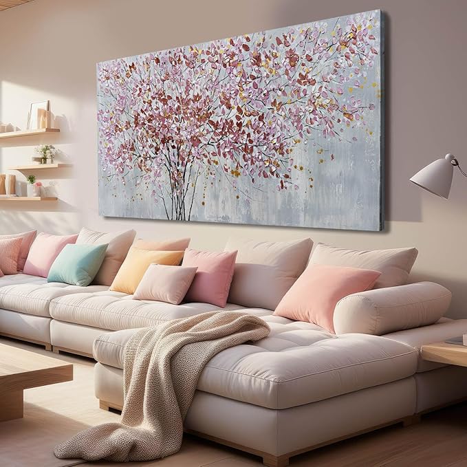 CHUDANHAO Colorful Flowers Canvas Art Prints Pink and Red Tree Wall Decor 24"x48" Bedroom Plant Wall Art Office Artwork Living Room Posters