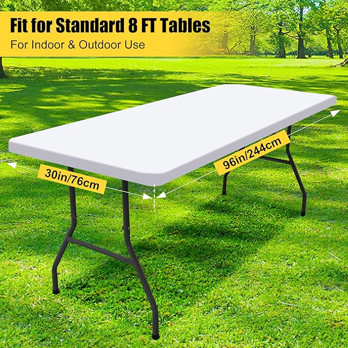 Smiry Rectangle Picnic Table Cloth, Waterproof Elastic Fitted Tablecloths for 8 Foot Tables, Washable Polyester Table Cover for Camping, Indoor and Outdoor (White, 30"x96")