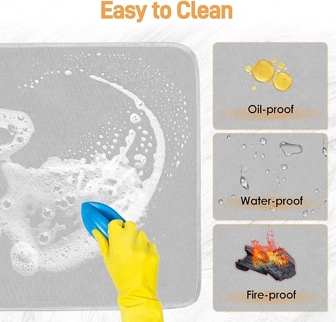 Heat Resistant Mat for Air Fryer, 16 x 24in Heat Resistant Mat for Countertop, Fireproof Silicone Countertop Protector Appliance Slide for Air Fryer, Coffee Maker, Toaster, Oven (Grey)