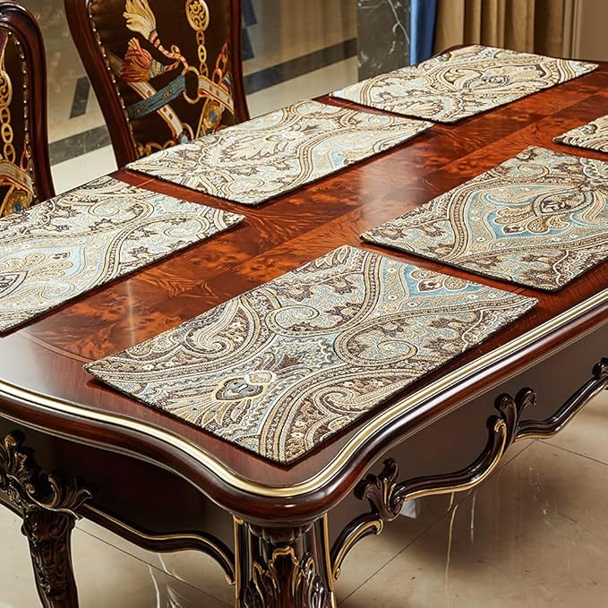Luxury Retro placemats for Dinner Table Set of 6,Machine Washable Fabric Placemats Non-Slip Heat Resistant Indoor Dining Table mats placemats (Coffee, Set of 6)