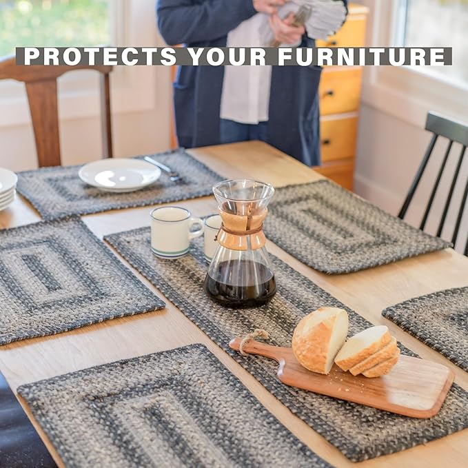 Homespice Flint Hill Jute Braided Long Table Runner, Warm Primitive Decor, Grey Rectangle 11x36 - Rich Colors, Easy to Clean, Durable and Protects Furniture